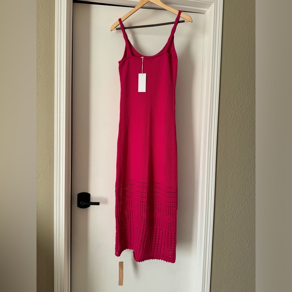 Reformation Arya Open Knit Sweater Dress in Fuchsia - Picture 8 of 10